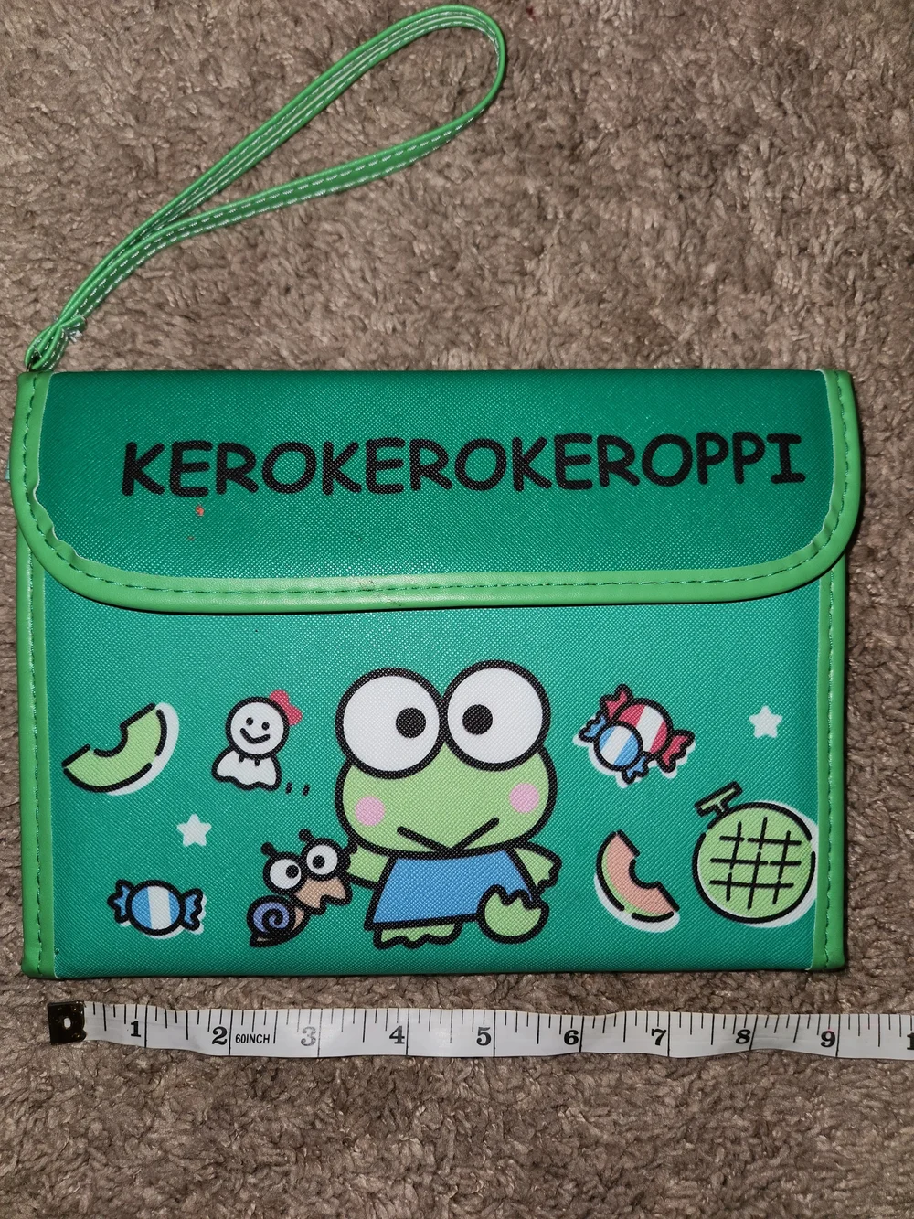 Sanrio Keroppi Green Vinyl Accordion Wallet Organizer Clutch Wristlet Retro